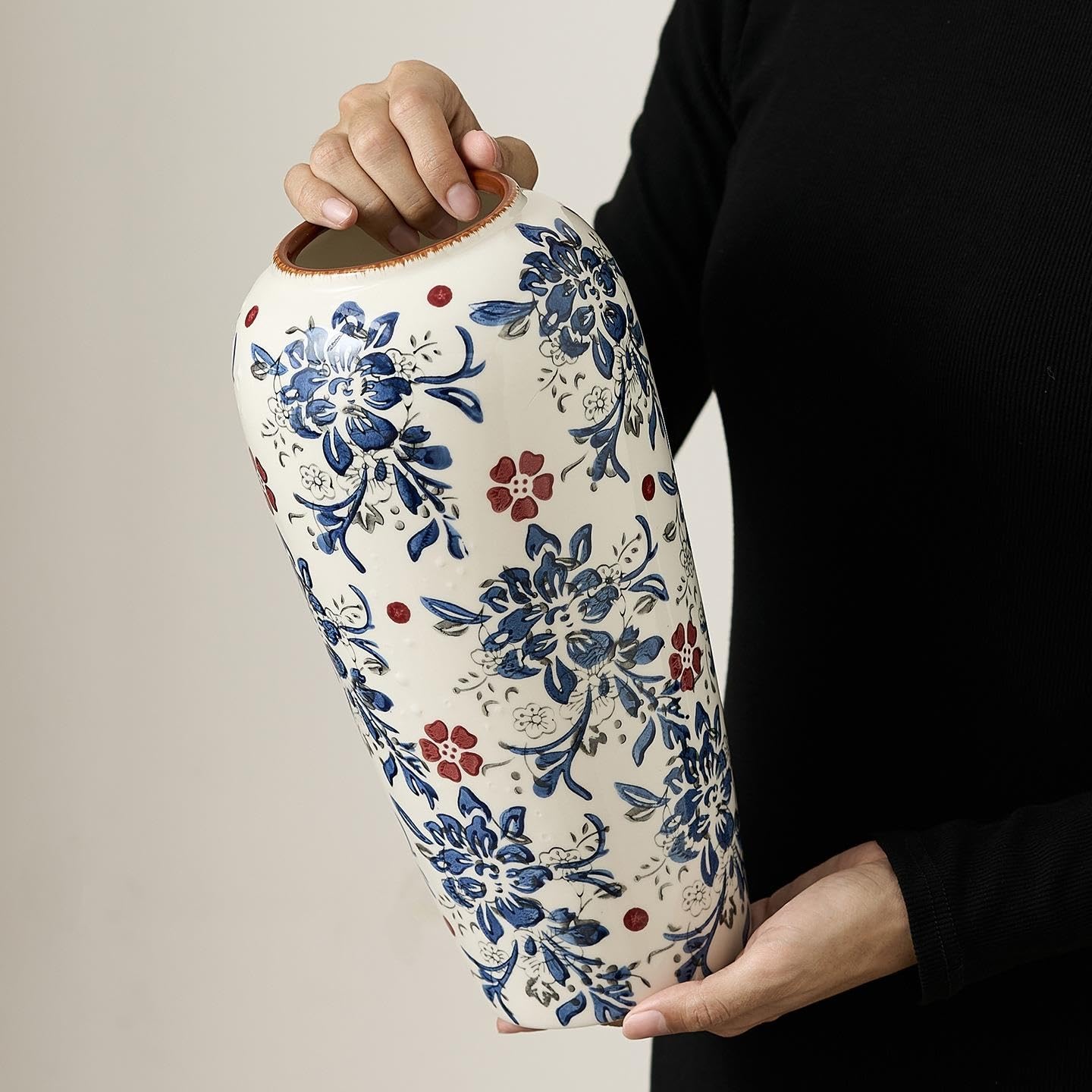Ceramiczny wazon – ozdobny wazon na kwiaty, biało-niebieski wazon z chińskiej porcelany do dekoracji kwiatowej w domu i kuchni(B(29cm))