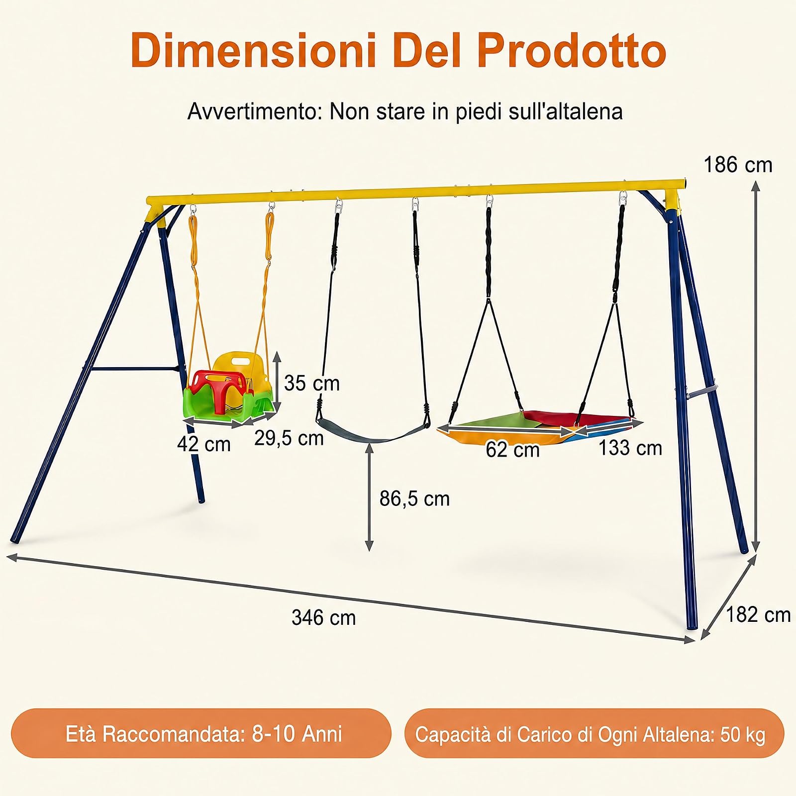 RELAX4LIFE Set di Altalene per Bambini da Giardino, 346 x 182 x 186 cm