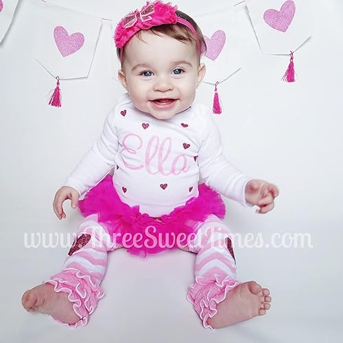 Vista 12 de Personalized Baby Girl Outfit Shower Gift Custom Name Glitter Heart Outfit Optional Tutu Bloomers Headband and Leg Warmers Light Purple + Gold