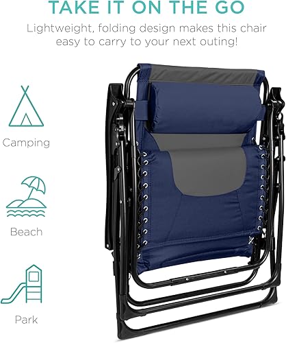 Miniatura 5 de Best Choice Products Silla acolchada de gravedad cero de gran tamaño, reclinable plegable para patio al aire libre, tumbona antigravedad XL para