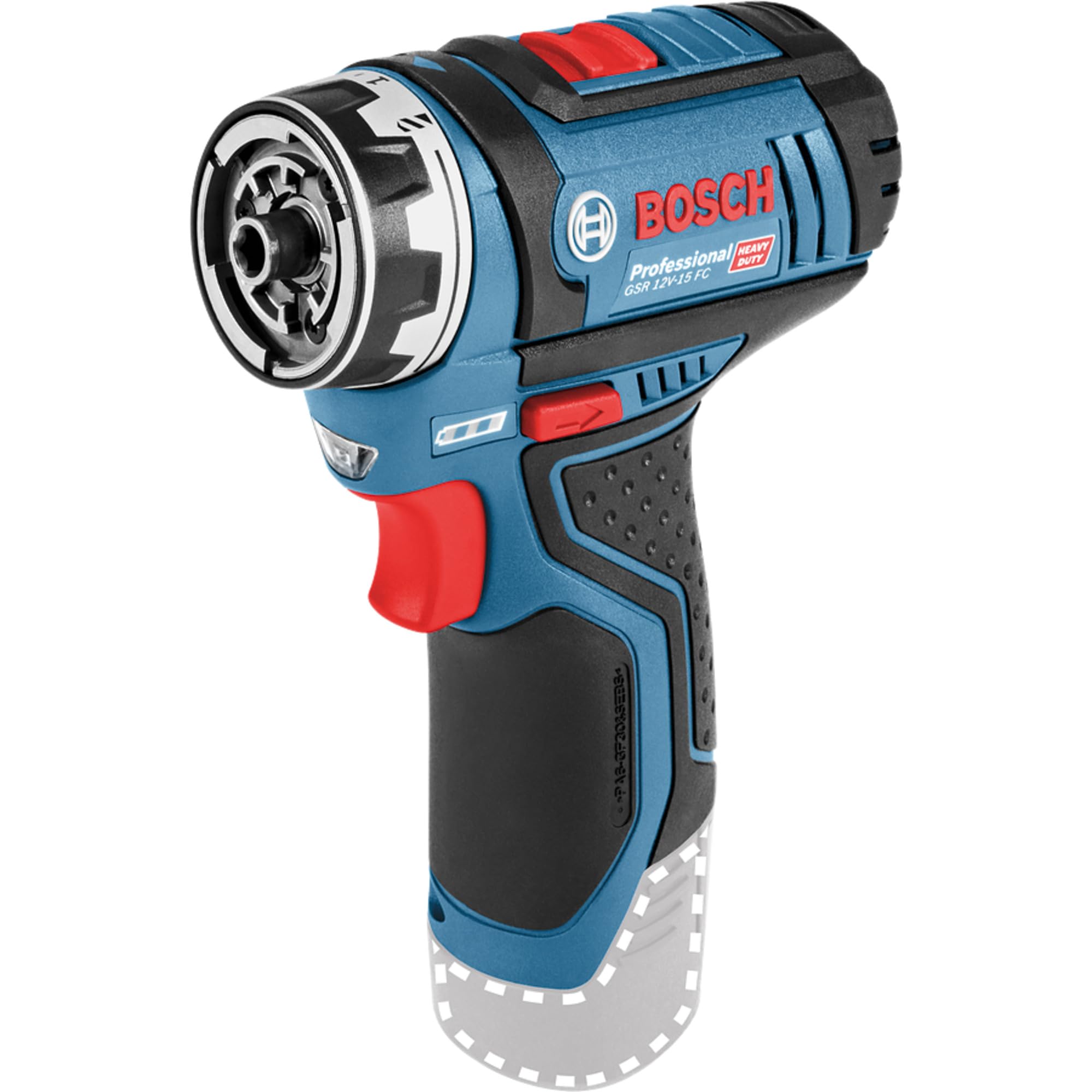 Bosch Professional system 12V: akumulatorowa wiertarko-wkrętarka GSR 12V-15 FC (2 akumulatory GBA 12V 2.0Ah, szybka ładowarka GAL 12V-40, wymienny uchwyt wiertarski GFA 12-B, walizka L-BOXX)