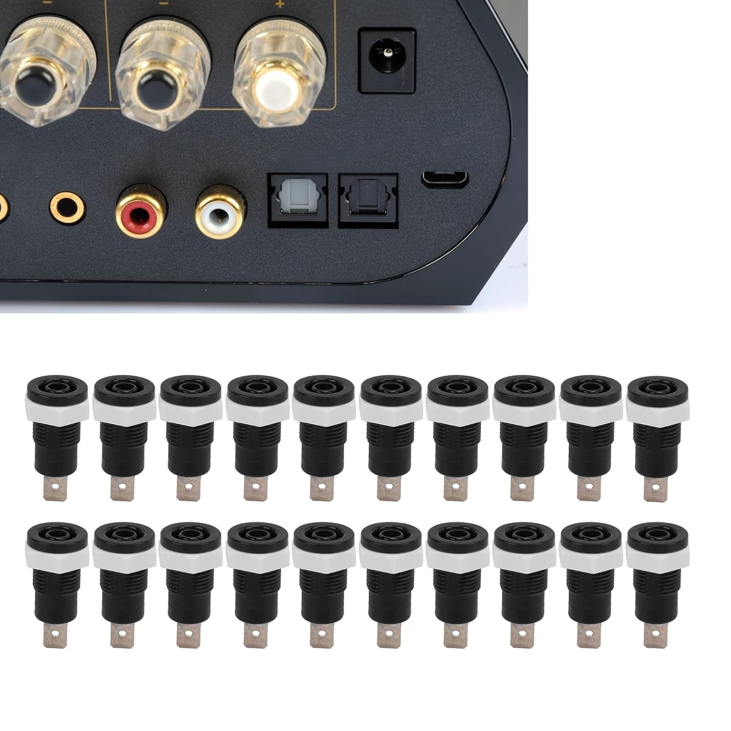 20Pcs Brass Banana Socket Female Connector 4mm 0.16in, Stable Current for Ships RVs Trucks (Black)