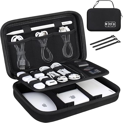 Lacdo Estuche organizador electrónico de viaje duro para MacBook cargador adaptador de corriente, cables, lápiz de Apple, mouse, banco de energía,