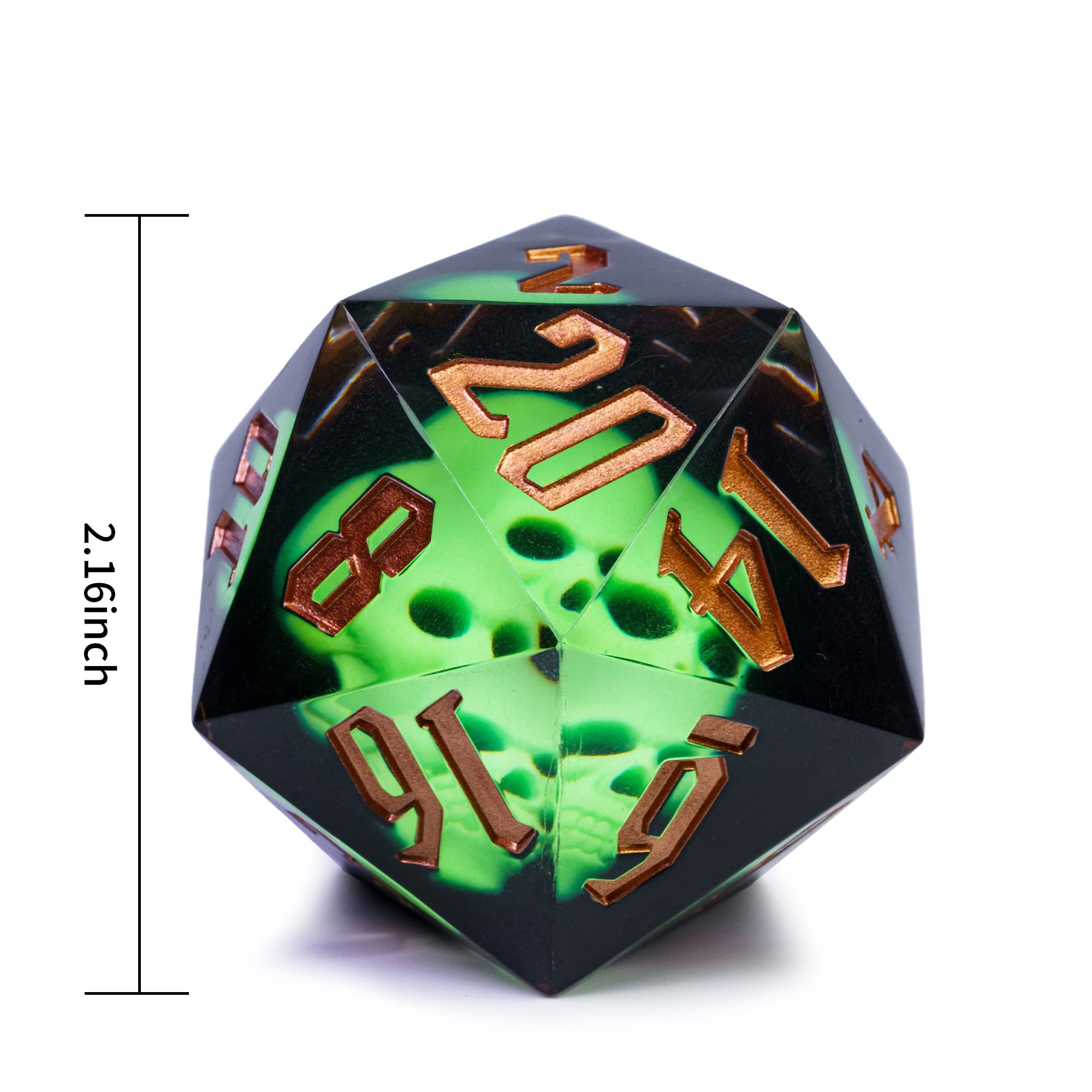 Cusdie D&D - Dadi grandi D20 da 55 mm, con bordi affilati, fatti a mano, DND giganti, D20, per giochi di ruolo da tavolo Dungeons and Dragons, (teschio verde)