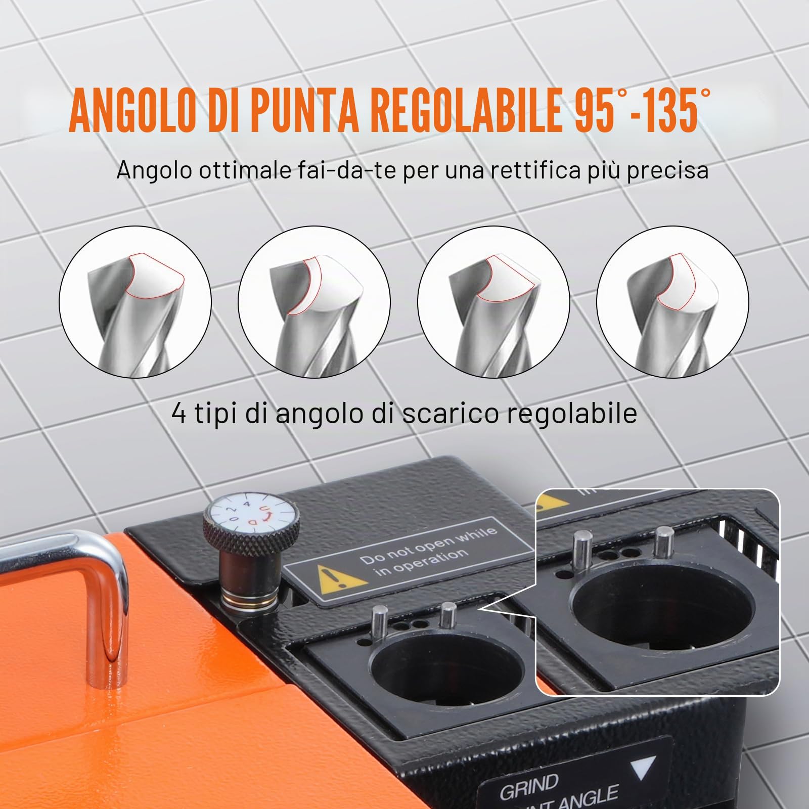 VEVOR Affilatrice per punte da trapano, affilatrice per punte da trapano da 3-13 mm, angolo di rilievo del labbro e angolo di 95°-135°, affilatrice portatile con 11 pinze, ruota CBN e SDC