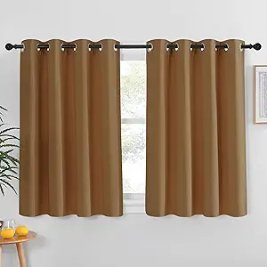 NICETOWN Kitchen Short Blackout Curtain and Drape - Thermal Insulated Solid Grommet Blackout Panel for Patio Bedroom Living Room (Single Panel, 52 inches by 45 inches, Gold Brown)