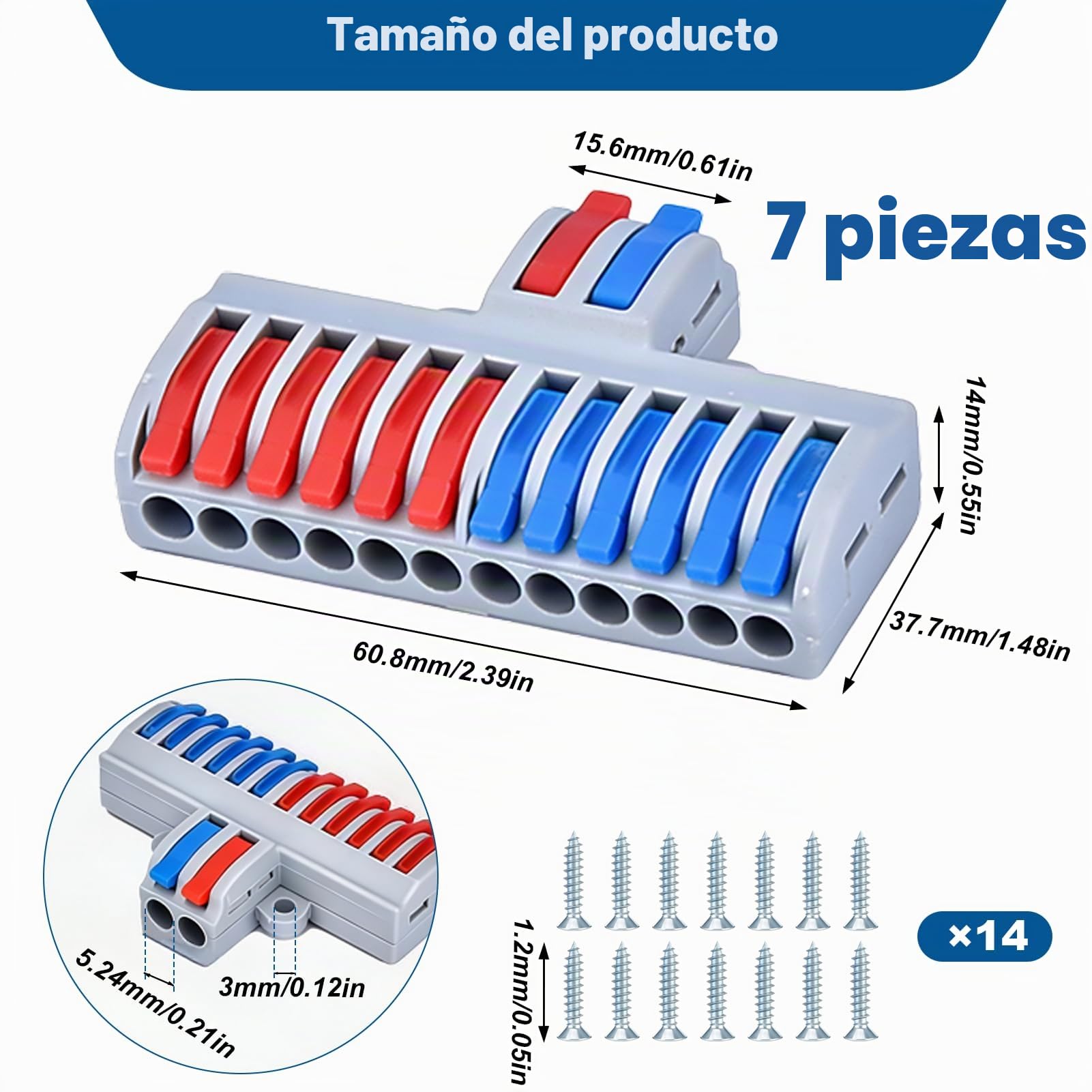 7 Piezas Terminales de Conexión, Rápida Terminales de Enchufables, 2 en 12 fuera Rápida Bloque Terminal, Conectore eléctricos para Conexiones de Cables en línea de Circuito