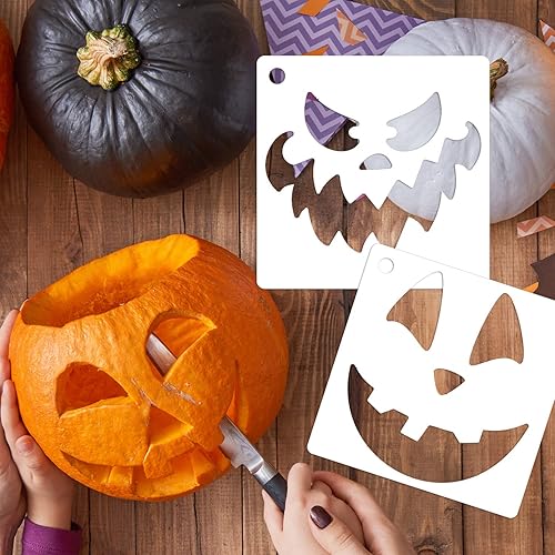 Miniatura 4 de Plantillas de Halloween, plantillas de cara de calabaza de 3 pulgadas, plantilla reutilizable para tallar calabaza para decoración de manualidades