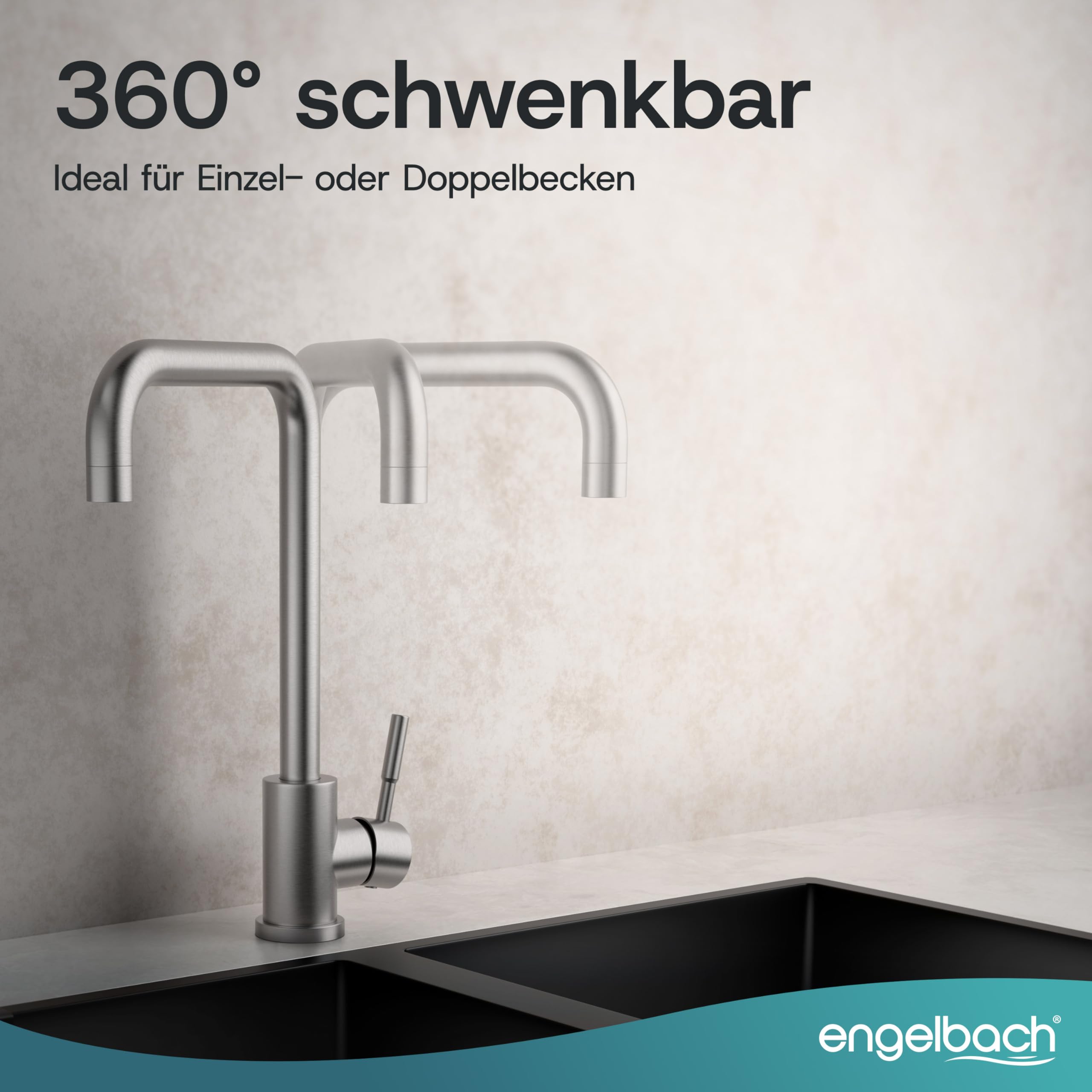 Engelbach® Wasserhahn Küche - 360° Schwenkbare Küchenarmatur aus 304 Edelstahl - inklusive tropffreier Keramikkartusche, Spültischarmatur, Mischbatterie, Gebürstet