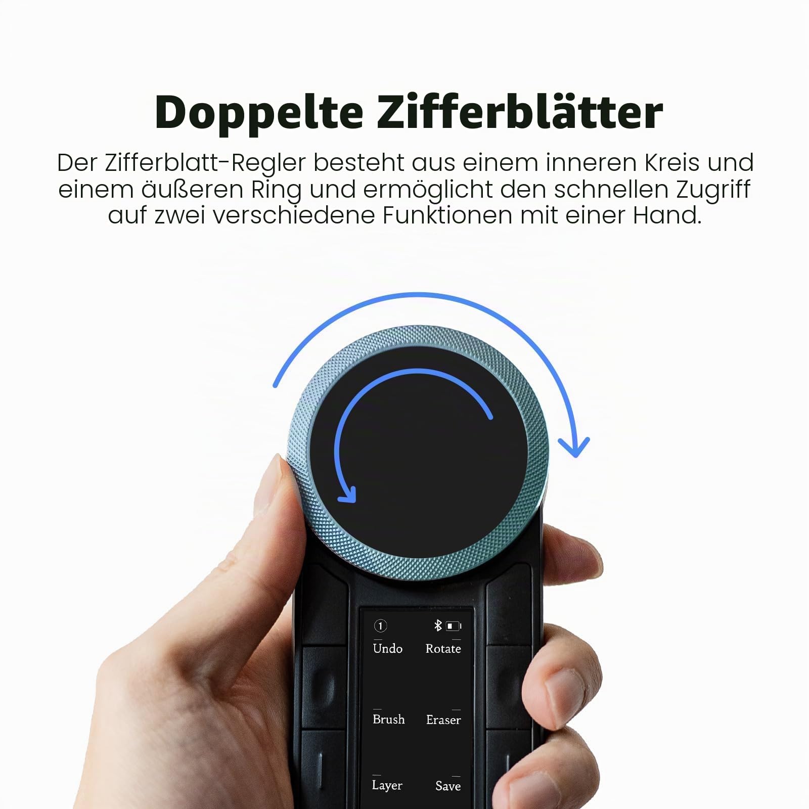 HUION Keydial Fernbedienung, programmierbare Bluetooth-Tastatur mit zwei Zifferblättern, 60 benutzerdefinierte Tasten, OLED-Display, Makro-Tastatur, funktioniert mit PC, Mac, Handy, Einhand-Tastatur