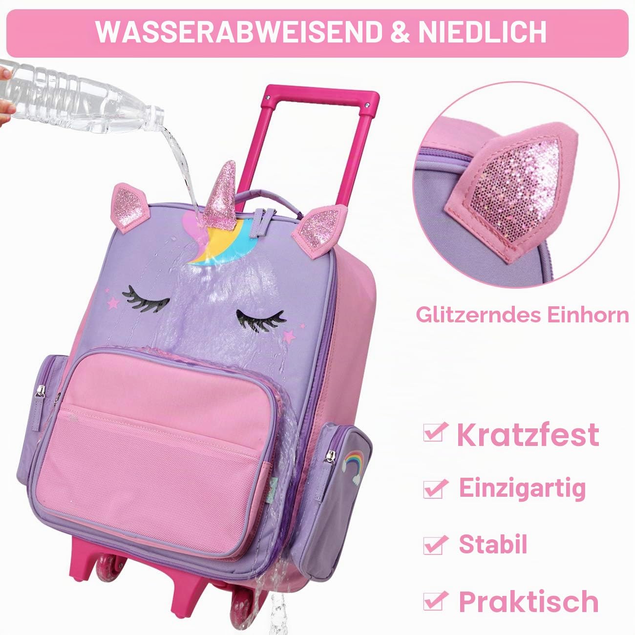 VASCHY Reisekoffer mit 2 Rollen für Kinder 52 x 35 x 17 cm, 31 Liter