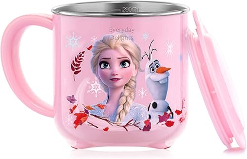Frozen Elsa Anna - Vaso de acero inoxidable con tapa, 8.5 fl oz, color rosa