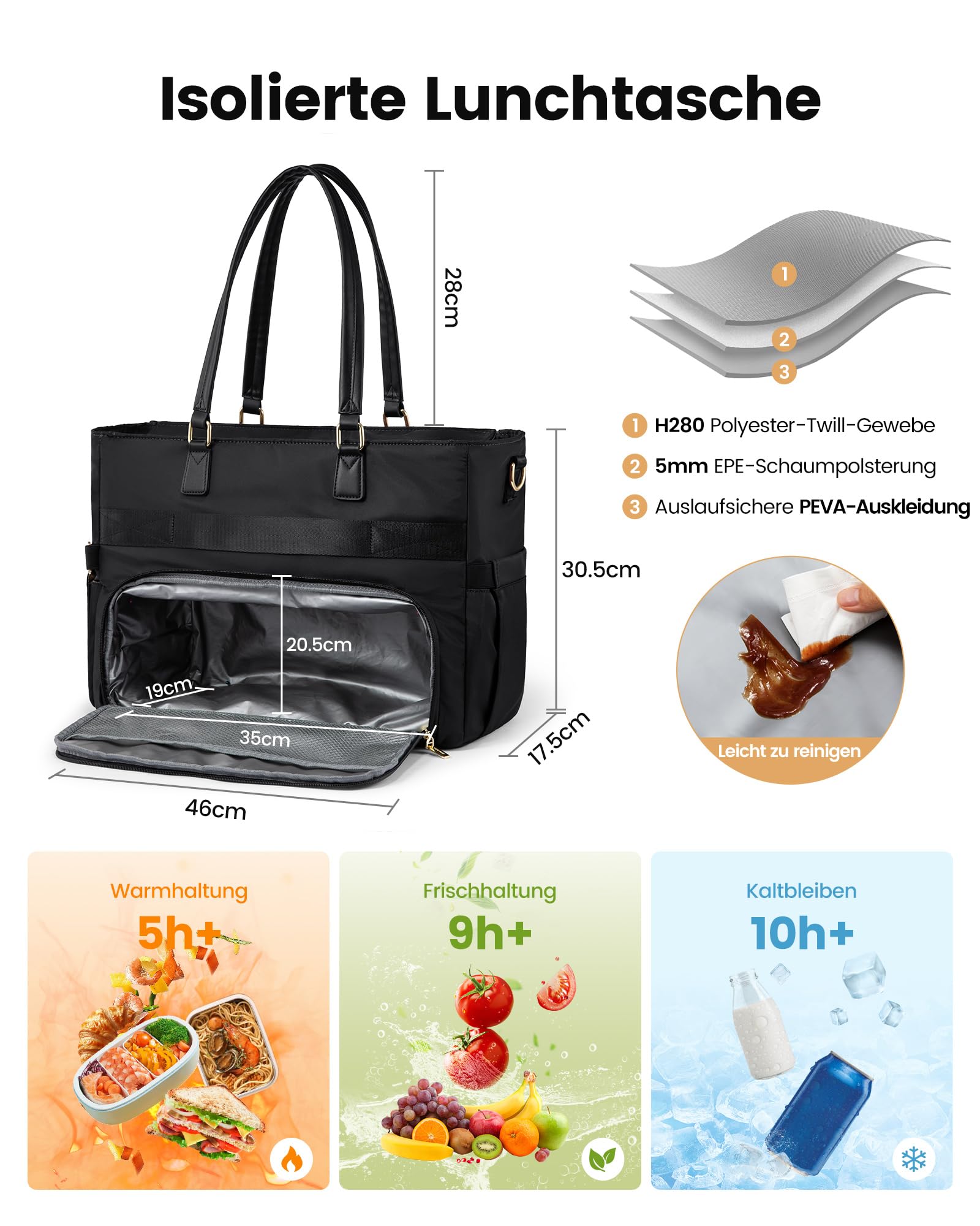 LOVEVOOK Laptoptasche Arbeitstasche Damen Groß mit Isolierted Kühlfach | 15,6 Zoll Handtasche Wasserdicht Lunch Tasche Lehrertasche Aktentasche Schultertasche für Arbeit Büro Business Schule Uni