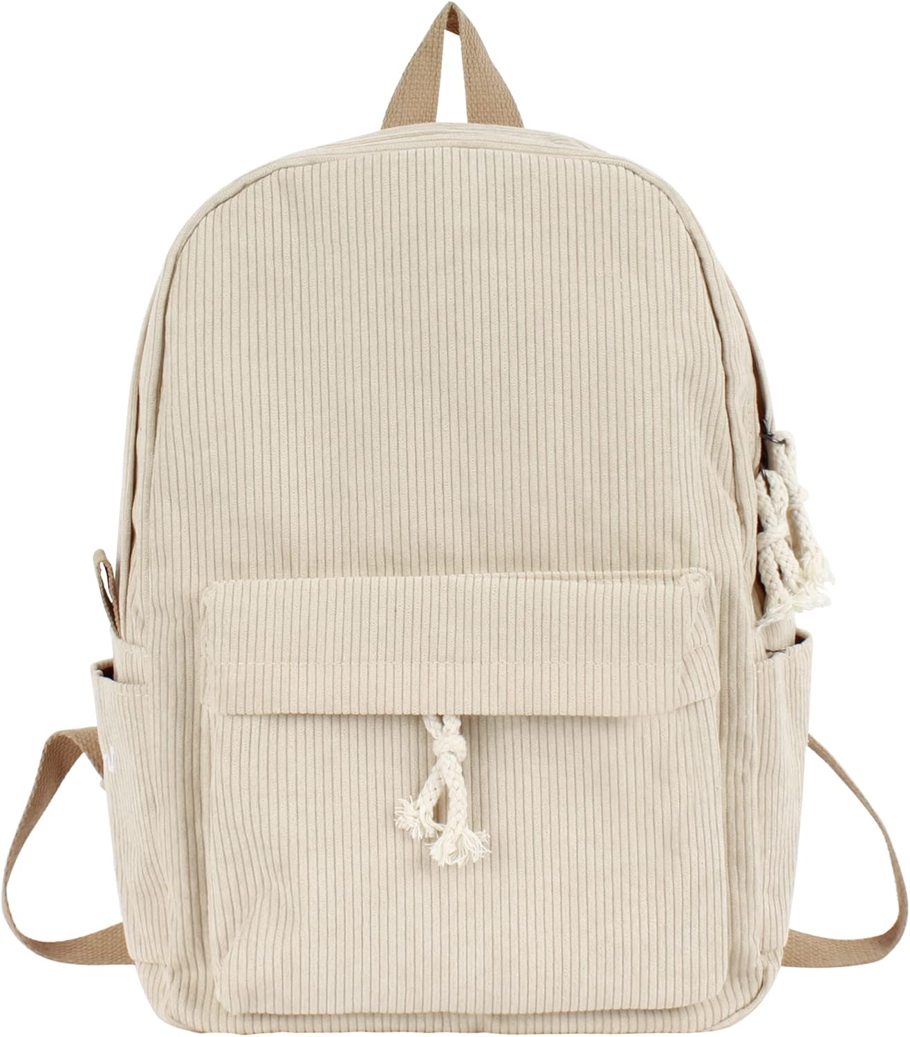 Lobagve Corduroy Backpacks Lightweight Casual University College Bookbag Travel Daypack for Women Men,Beige