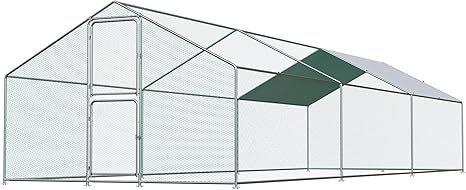 Large Chicken Coop, Chicken Coops for 30 Chickens, Chicken Runs for Yard with Water Poof & UV Resistance Cover, Spire Roof Chicken Coop Run with Double Lockable Doors for Outdoor Backyard