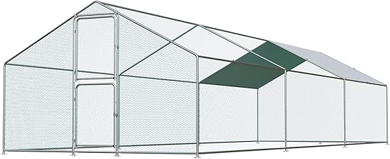 Large Chicken Coop, Chicken Coops for 30 Chickens, Chicken Runs for Yard with Water Poof & UV Resistance Cover, Spire Roof Chicken Coop Run with Double Lockable Doors for Outdoor Backyard