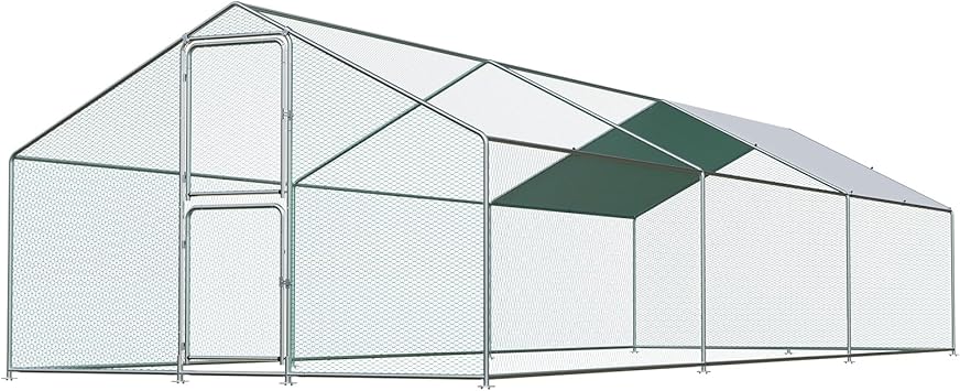 Large Chicken Coop, Chicken Coops for 30 Chickens, Chicken Runs for Yard with Water Poof & UV Resistance Cover, Spire Roof Chicken Coop Run with Double Lockable Doors for Outdoor Backyard