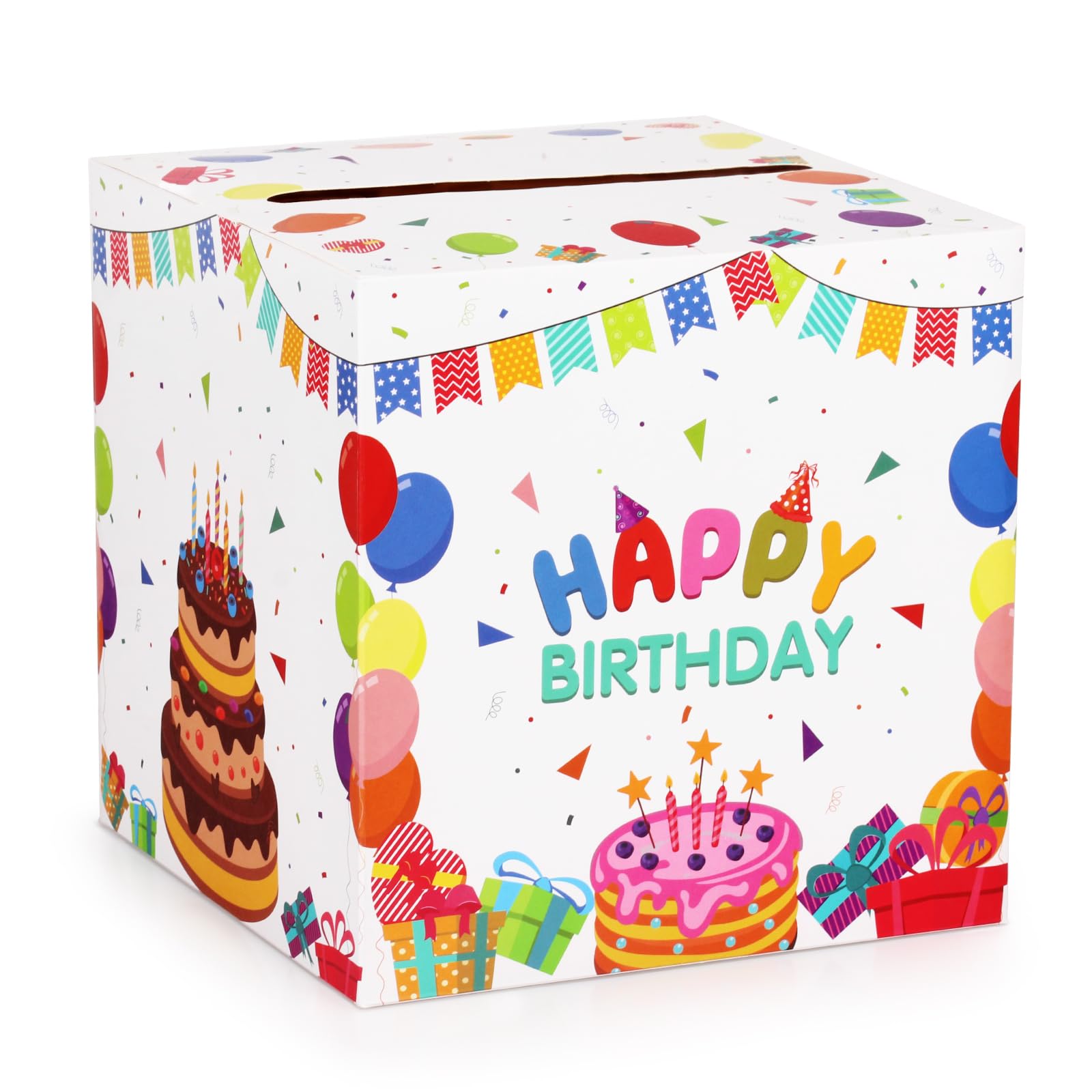 Fowecelt Happy Birthday Card Box White Favors Post Box Cardboard Card Receiving Money Box for Birthday Party Reception Table Centerpiece Decor