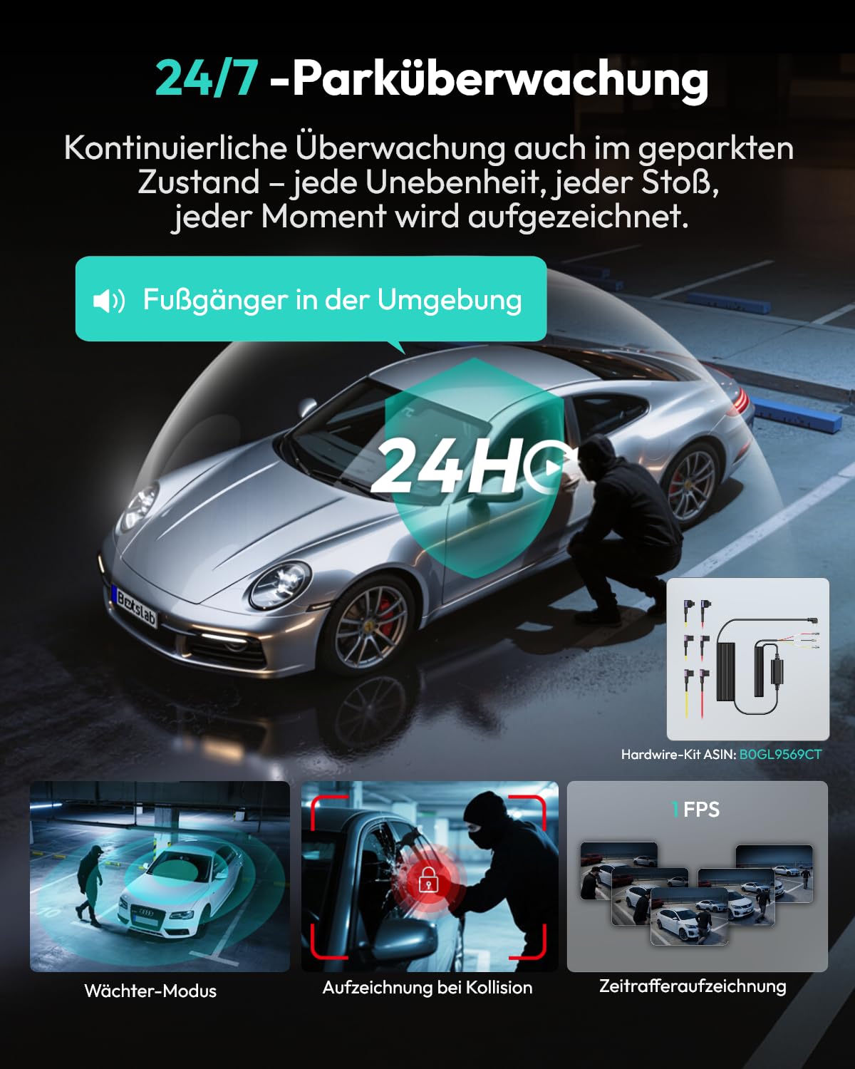 BOTSLAB 4 Kanal Dashcam Auto Vorne Hinten, 360° Dash Cam, 3K+3*1080P Autokamera mit 128GB SD Karte, 5,8GHz WiFi & GPS, Super Nachtsicht, WDR, 3,18" IPS-Bildschirm, G-Sensor, Loop-Aufnahme, Parküberwachung
