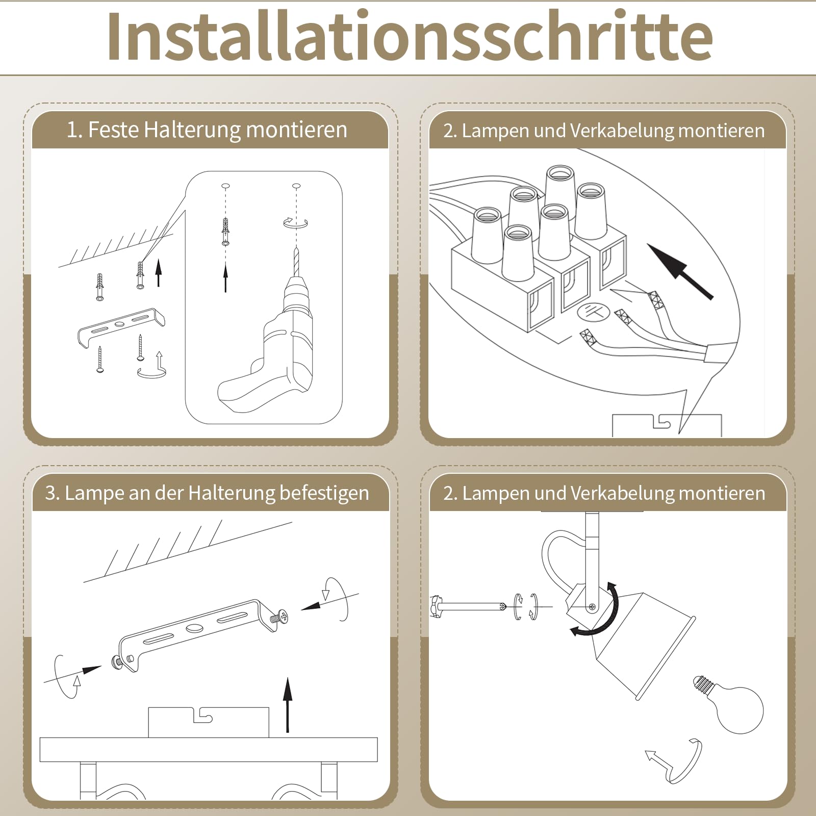 Deckenstrahler 4 Flammig Schwarz E14 Fassung 25W Industrial Holzmaserung Schwenkbar 350°