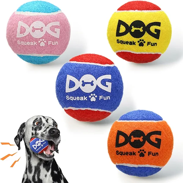 INSUM Squeaky Balls for Dogs, Squeaky Dog Toys Balls for Fetch, Funny Puppy Chew Toys, Built-in Squeaker, Idea for Doggie Birthday Gift, Small - 4 Pack
