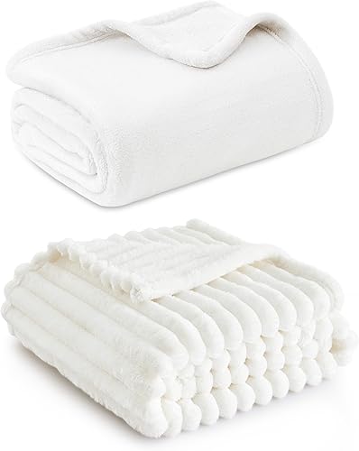 Bedsure Combo de manta de forro polar – Manta de forro polar Queen para sofá y manta decorativa Queen para cama – Mantas súper suaves y acogedoras