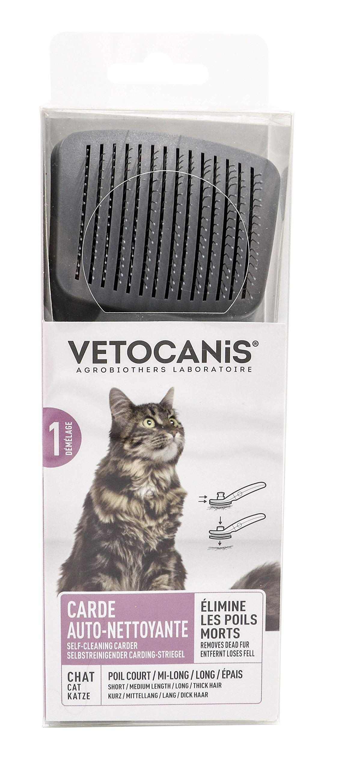 Cepillo De Cardado Retráctil Para Gatos - Autolimpiante, Con Picos Redondeados, Para Pelo Corto Y Largo