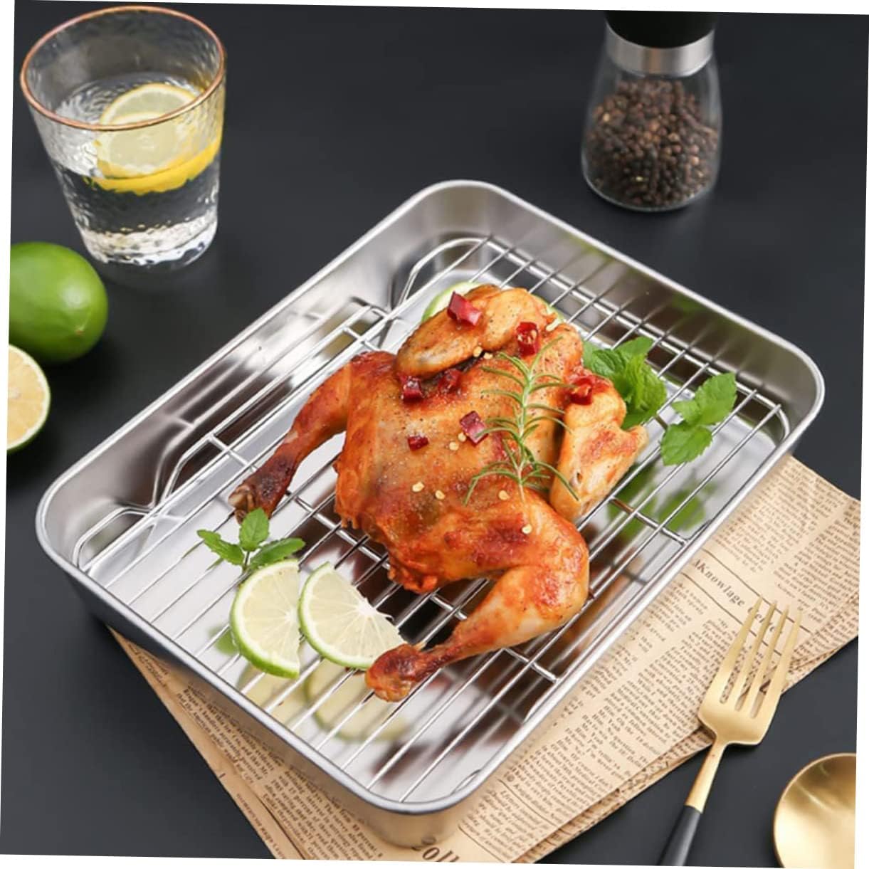 1set Multi-function Baking Rack Baking Pan Wire Rack for Oven for Cooling Cakes Biscuits Cooking Various Dishes Reusable Kitchen Accessory