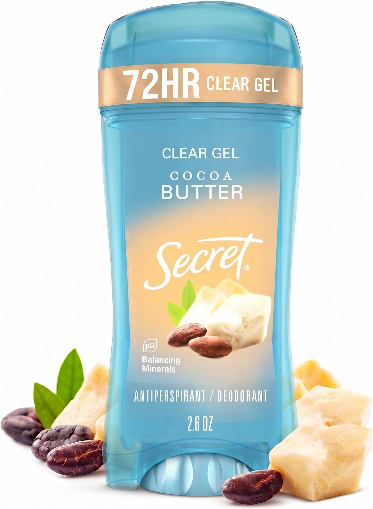 Secret Antiperspirant Deodorant, Clear Gel, Cocoa Butter Kiss Scent 2.7 Oz