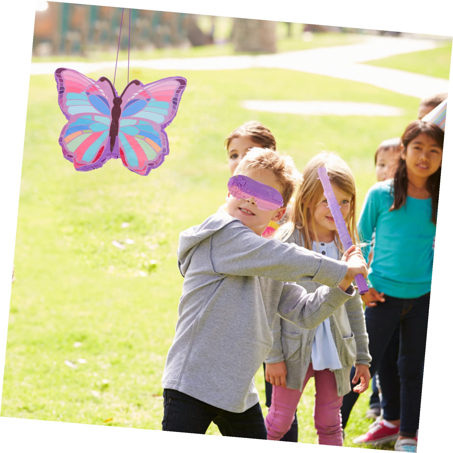 Housoutil Piñata Diseño de Mariposas Moradas para Cumpleaños de Niñas, Incluye Palo, Antifaz y 50 G de Confeti, Suministros Portátiles para Fiestas Infantiles y Juego para Romper