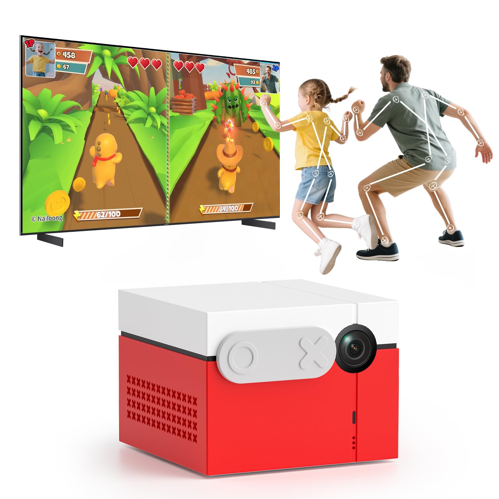 KINHANK MotionX Konsola do gier dla dzieci i rodzin – interaktywna konsola do gier wideo z czujnikiem ruchu AI, bez kontrolera, bez abonamentu, miesięczna aktualizacja, rodzinna zabawa, wieczory z