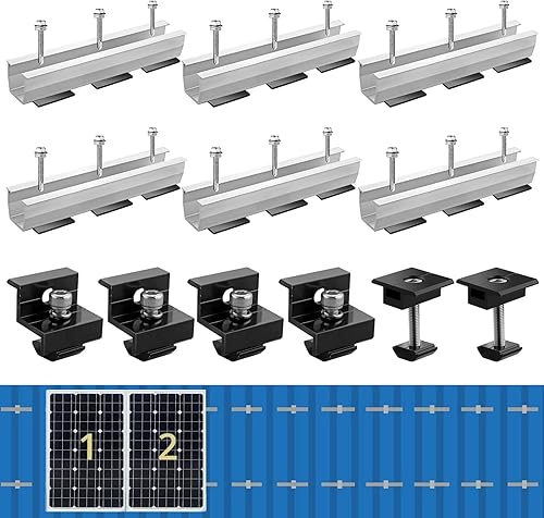 Kit de soporte de panel solar de 6 piezas de 1.181 in1.378 in, riel de montaje de aluminio incluye 4 abrazaderas de extremo, 2 abrazaderas