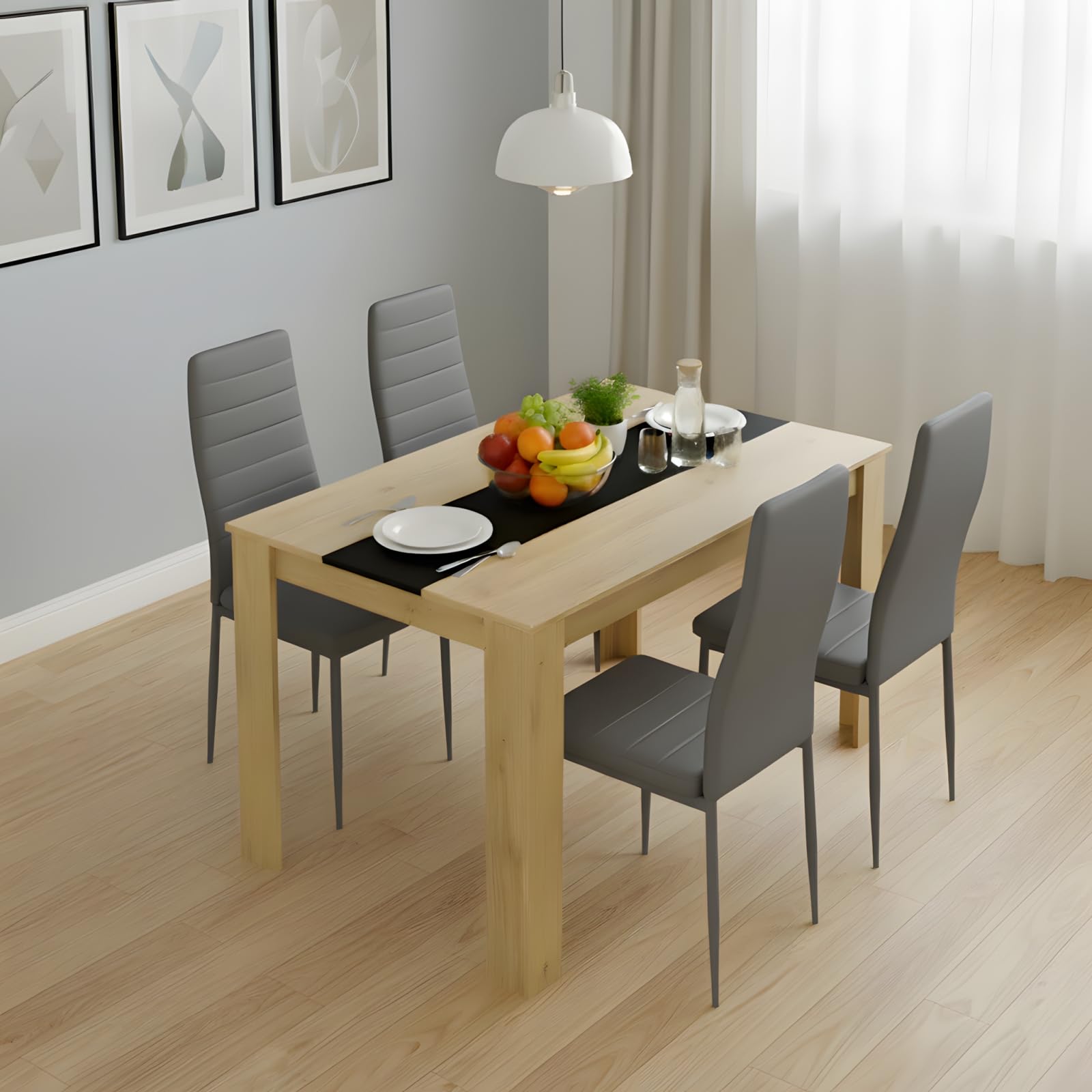 Ensemble Table à Manger Rectangulaire 110 cm avec 4 Chaises, Similicuir Gris, pour Petit Espace Cuisine Salle à Manger et Salon (Chêne + Gris)
