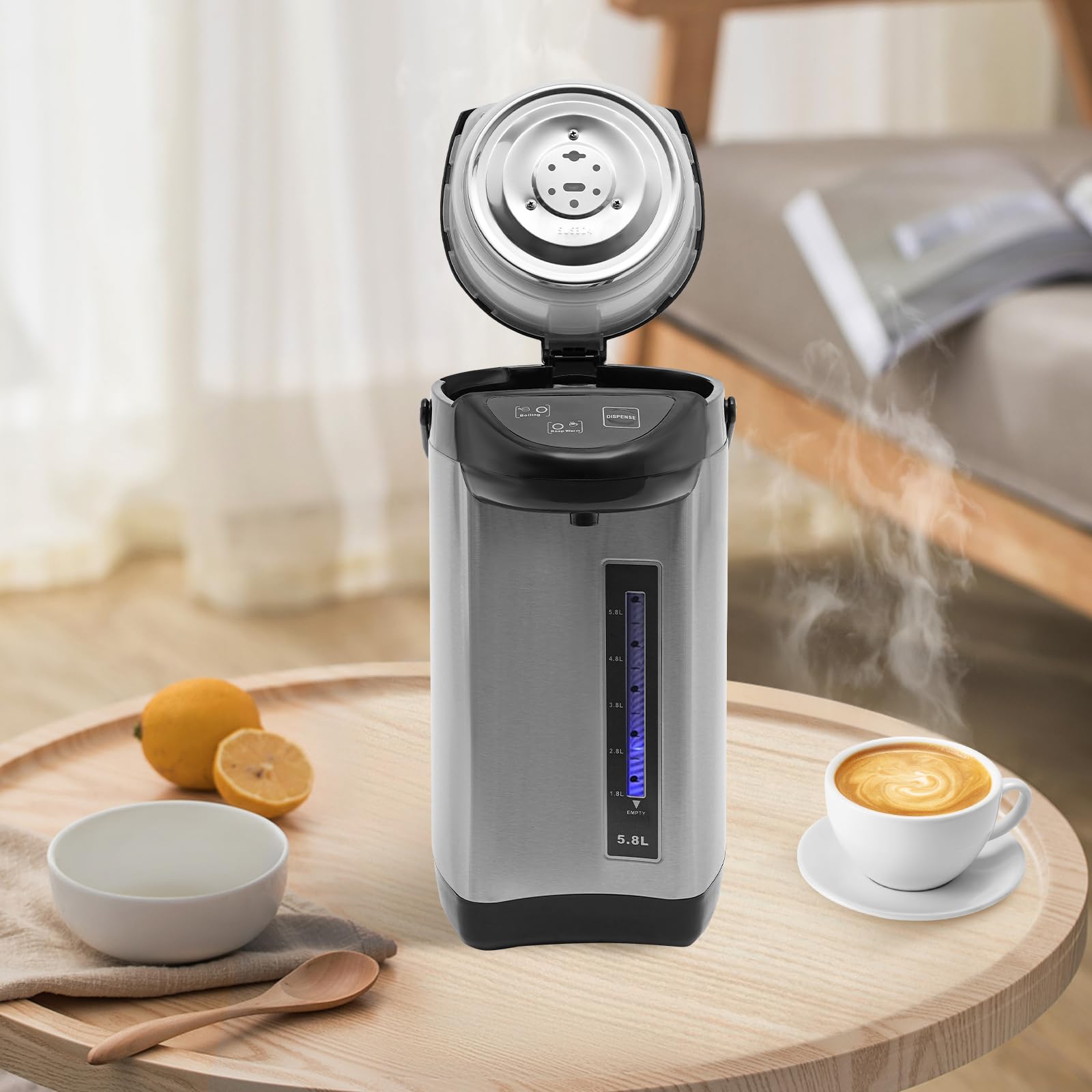 Water Boiler and Warmer, 304 Stainless Steel Removable Water Tank, 750W 5.8Liter 3 Water Dispensing Modes for Dining Room, Tea Room (Black)