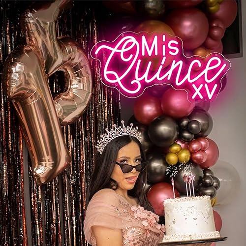 Mis Quince - Letrero de neón LED de quinceañera personalizado para decoración de pared, letrero de neón rosa Mis XV años, arte de pared, letreros de