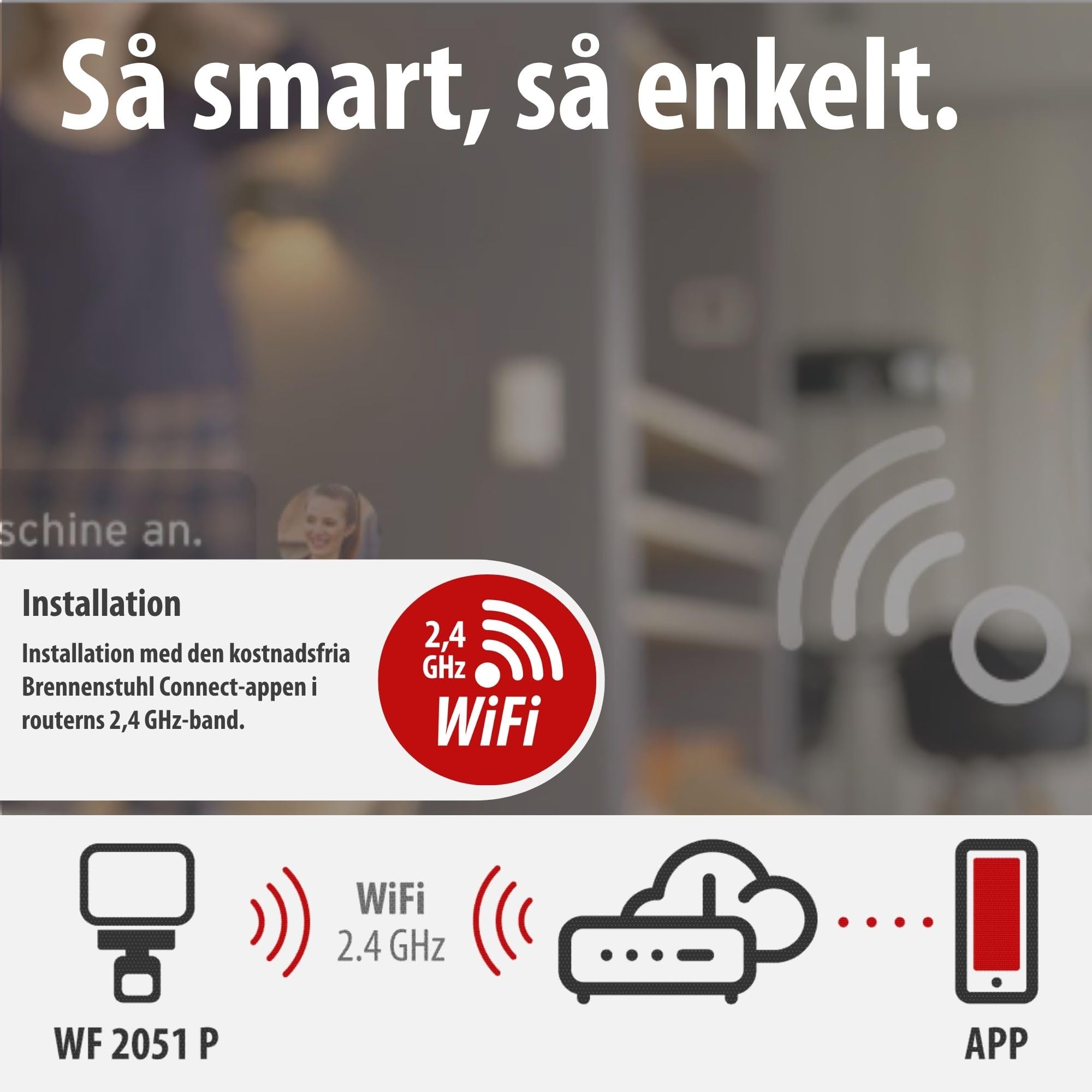 Brennenstuhl Connect WiFi Projecteur LED WF 2051 P (24 W, 2800 lm, IP54, plusieurs fonctions d'éclairage réglables via l'application, spot d'extérieur pour montage mural avec détecteur de mouvement)