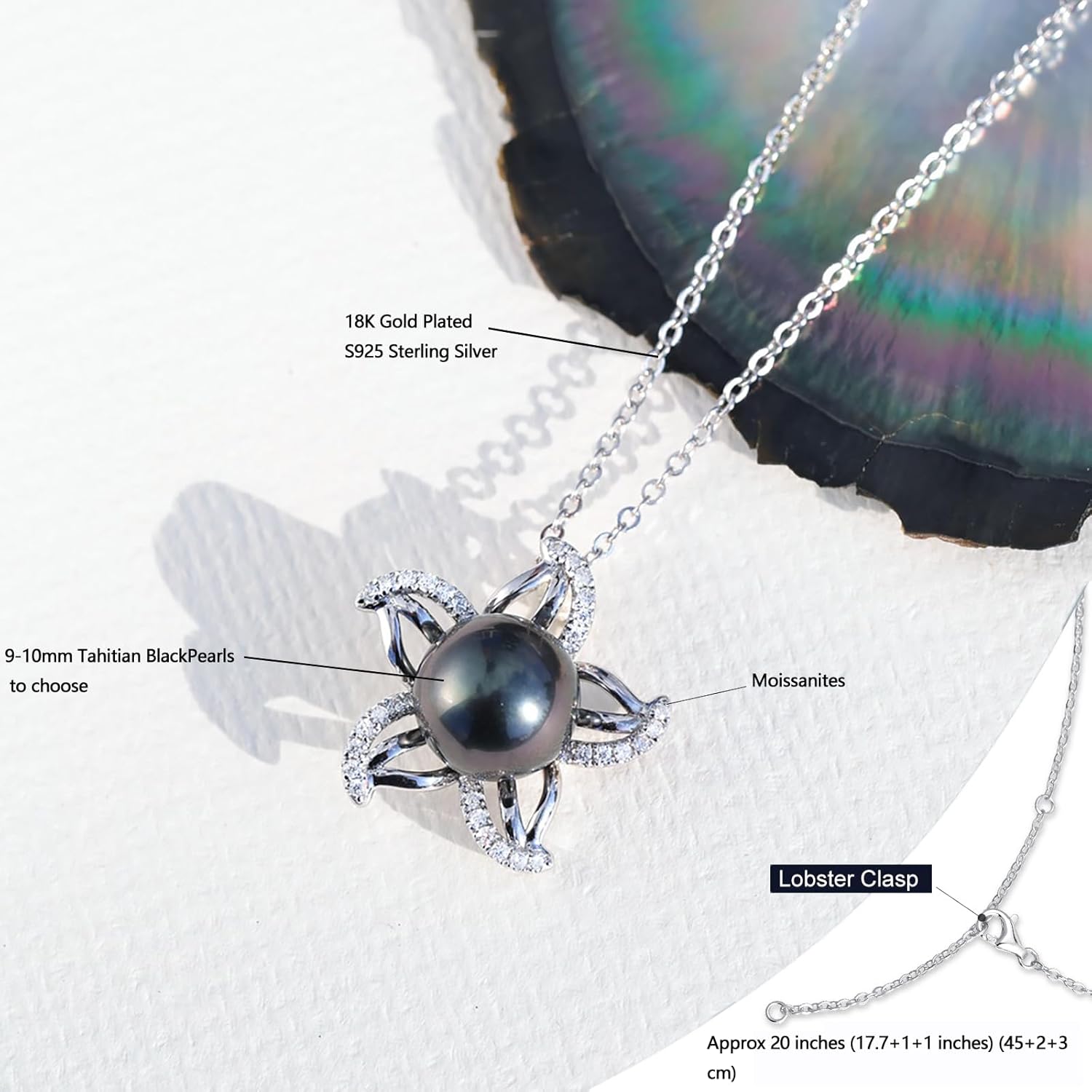 Genuine Tahitian Black Pearl Necklace for Women, 9-11mm AAAA Seawater Pearl with Sterling Silver Moissanite Pendant, Jewelry Gift for Wife, Mom, Girlfriend, Wedding Anniversary, Birthday, Christmas - Image 4