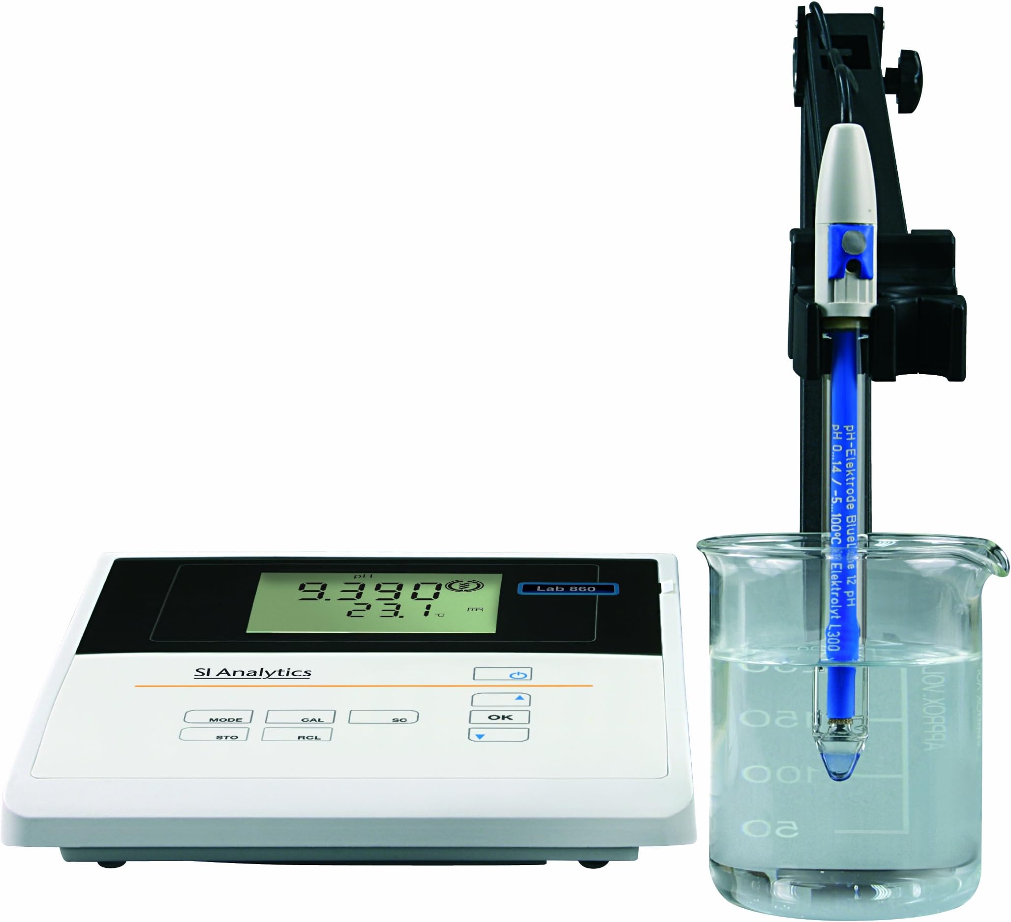 285204080 Lab 850 Benchtop pH Meter Set for Laboratory Analysis, Including Electrode BlueLine 25 pH Electrode, Cover Z 880, Stand, Power Supply Z 850, and Buffers, 240mm W x 190mm H x 80mm D