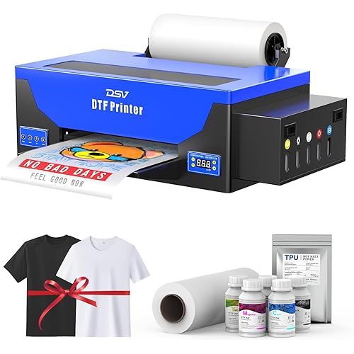 DSV DTF Printer A3 Roll L1800 Transfer Printing Machine,High-Speed Print for Fabrics,13” Wide DTF Bundles,White Ink Circulation & Auto-Cleaning System,2 Years Ink Supply (Printer+Ink+Film+T-Shirts)