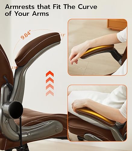 Miniatura 8 de Silla de escritorio de oficina, silla ergonómica para computadora con brazos abatibles acolchados y soporte lumbar ajustable, silla ejecutiva de