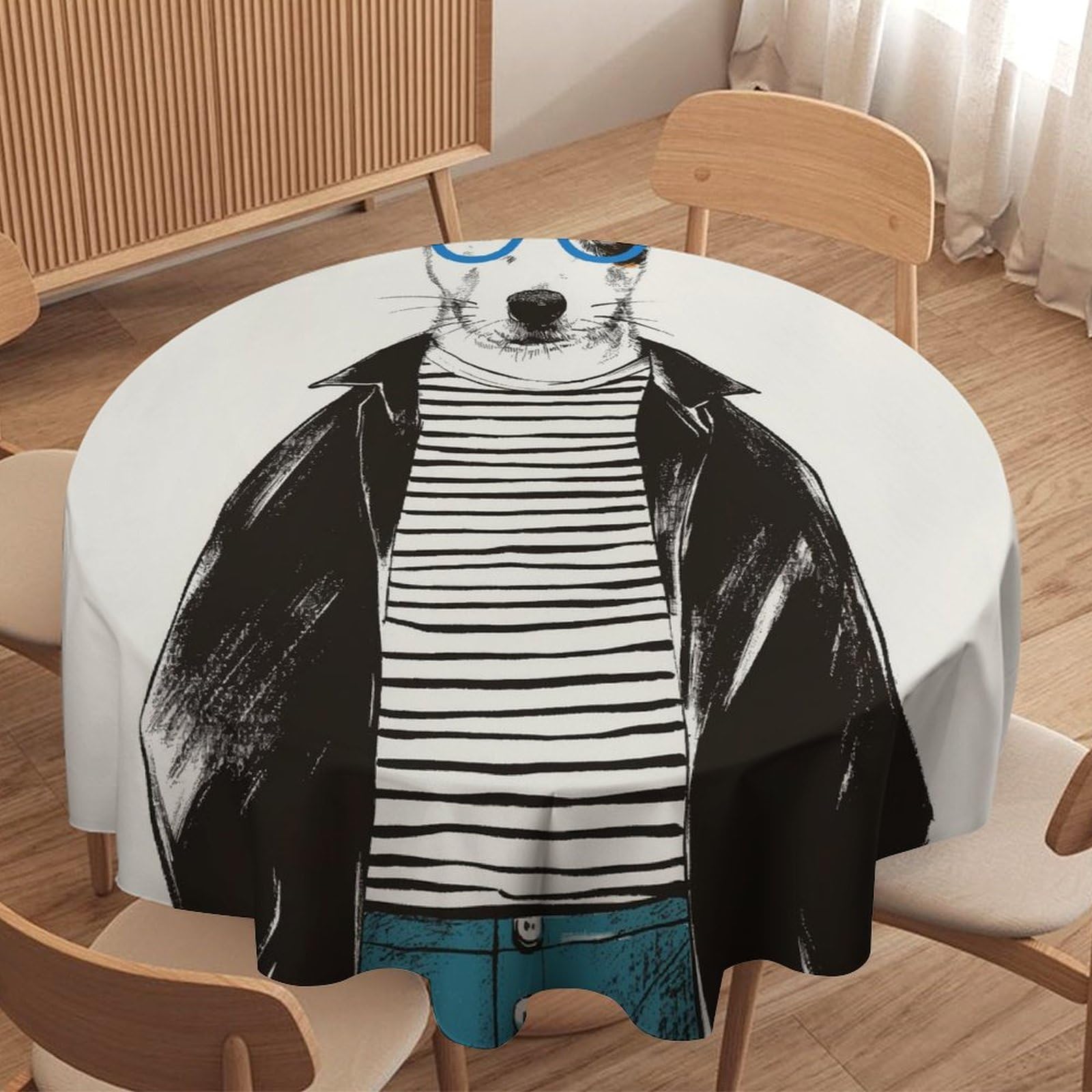 ORDOBO 3D Print Round Tablecloth - Abstract Dog Waterproof Dust-Proof 3D Print Table Cover For Dinner Kitchen Garden Fashion Home Countertop Decoration 177X177Cm