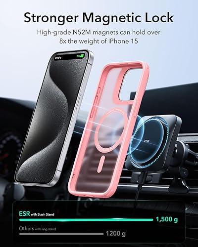Vista 311 de ESR - Funda para iPhone 15 compatible con MagSafe, funda protectora de grado militar con soporte integrado, cubierta trasera resistente a