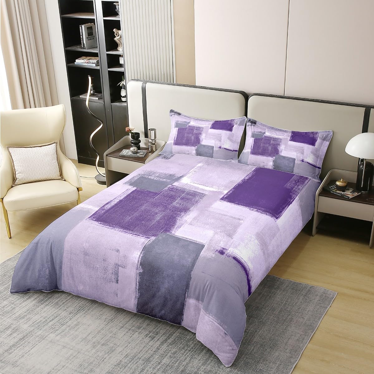 Homewish 100 Percent Cotton Purple Watercolor Duvet Cover Super King,Gradient Bedding Set for Kids Boys Girls,Ombre Tie Dye Bed Sets with 2 Pillow,Abstract Grunge Comforter Cover Soft - Image 2