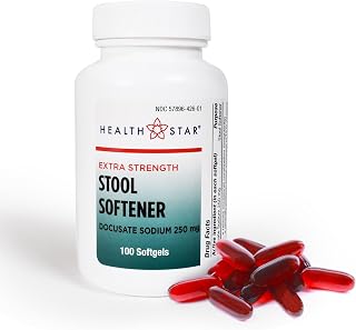 Health Star Extra-Strength Stool Softener Docusate Sodium 250mg Softgels (100 Count) Stimulant Laxative for Constipation & Irregularity| Gentle Constipation Relief Stool Softeners for Women & Men