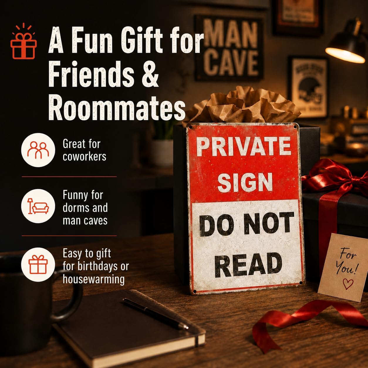 Funny Private Sign Do Not Read Tin Sign 8x12 Inch Vintage Metal Wall Decor, Humorous Wall Art for Bedroom Office Man Cave Dorm Bar Garage