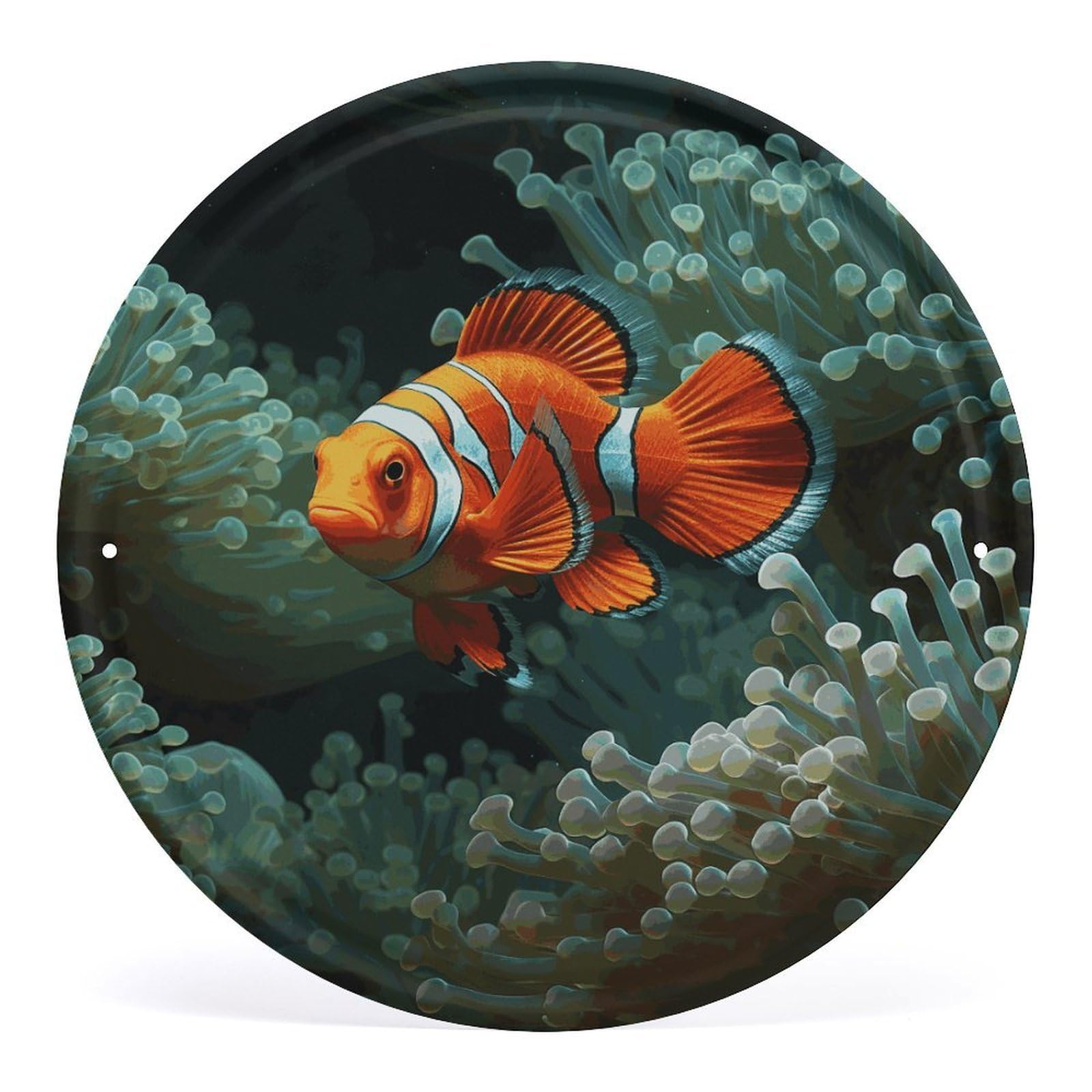 Fodpand Style Fish Background Round Wall Art Hanging Decorations, Wall Decor Modern Minimalist Artwork, Tin Sign Hanging Picture For Living Room, Bedroom, Office, Hallway, 11.8X11.8 Inch