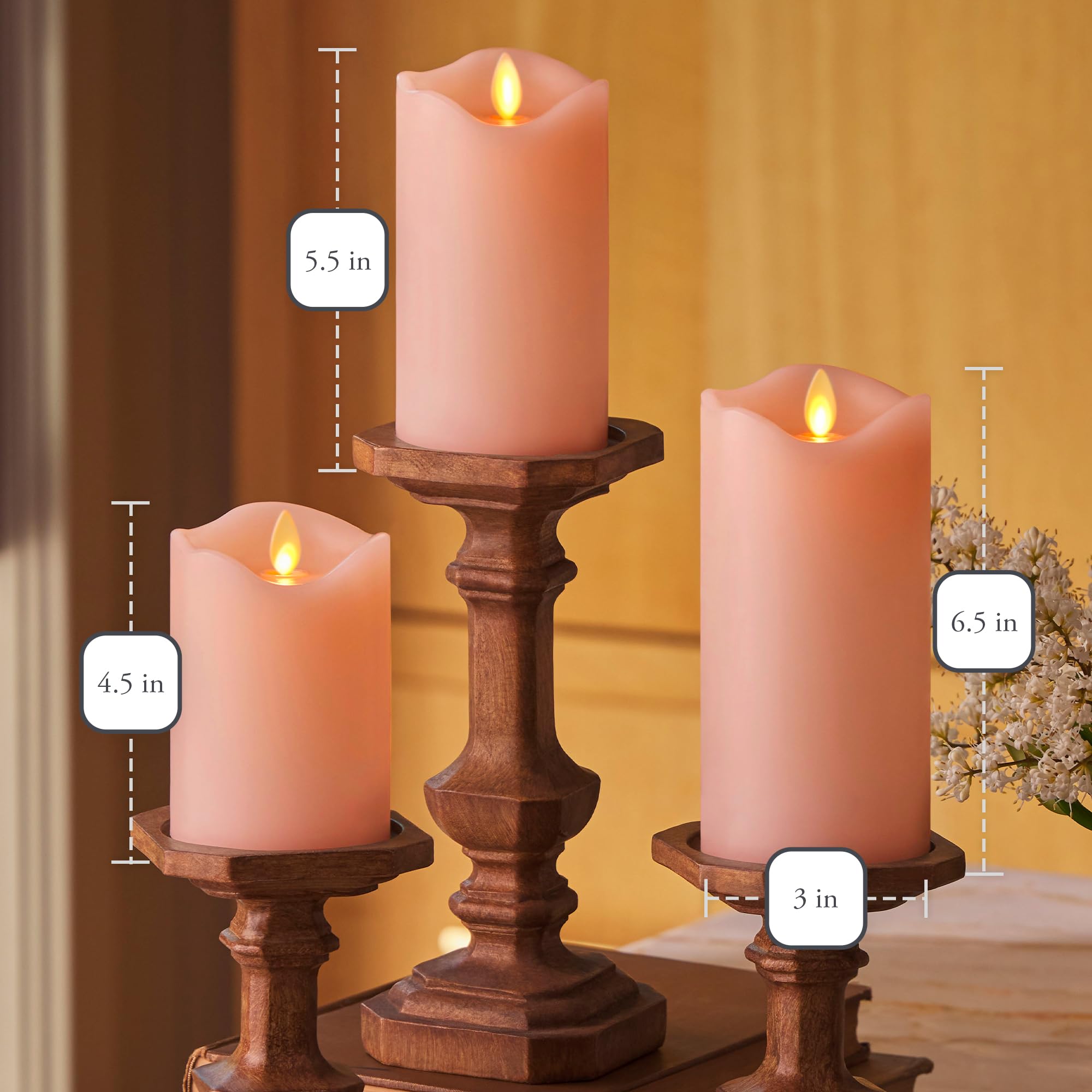 Luminara 電池式LEDキャンドル 3本セット 赤 ピンク