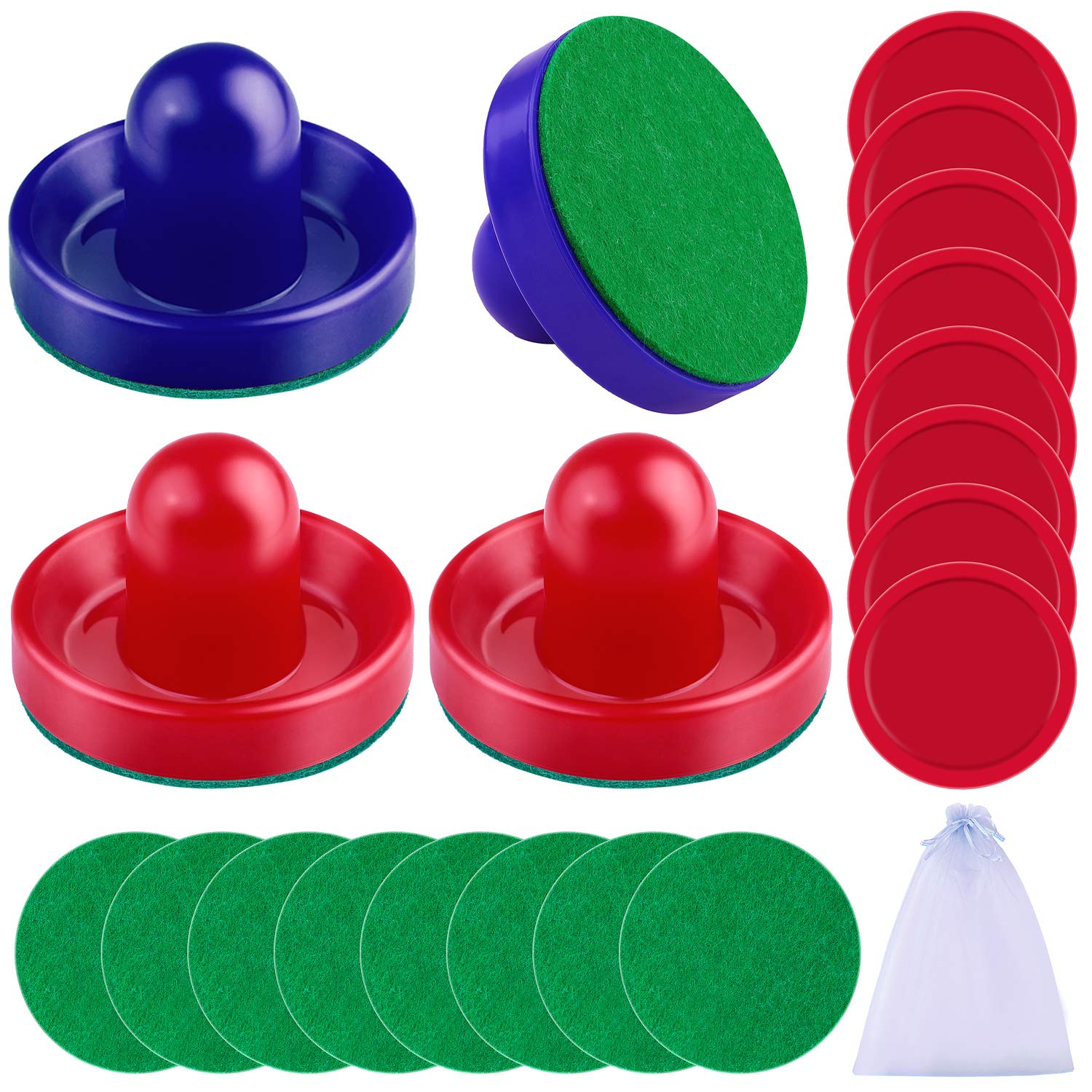 URATOT Air Hockey Accessories - Pushers, Pucks & Paddles (4 Pushers, 8 Red Pucks, 8 Green Pads)