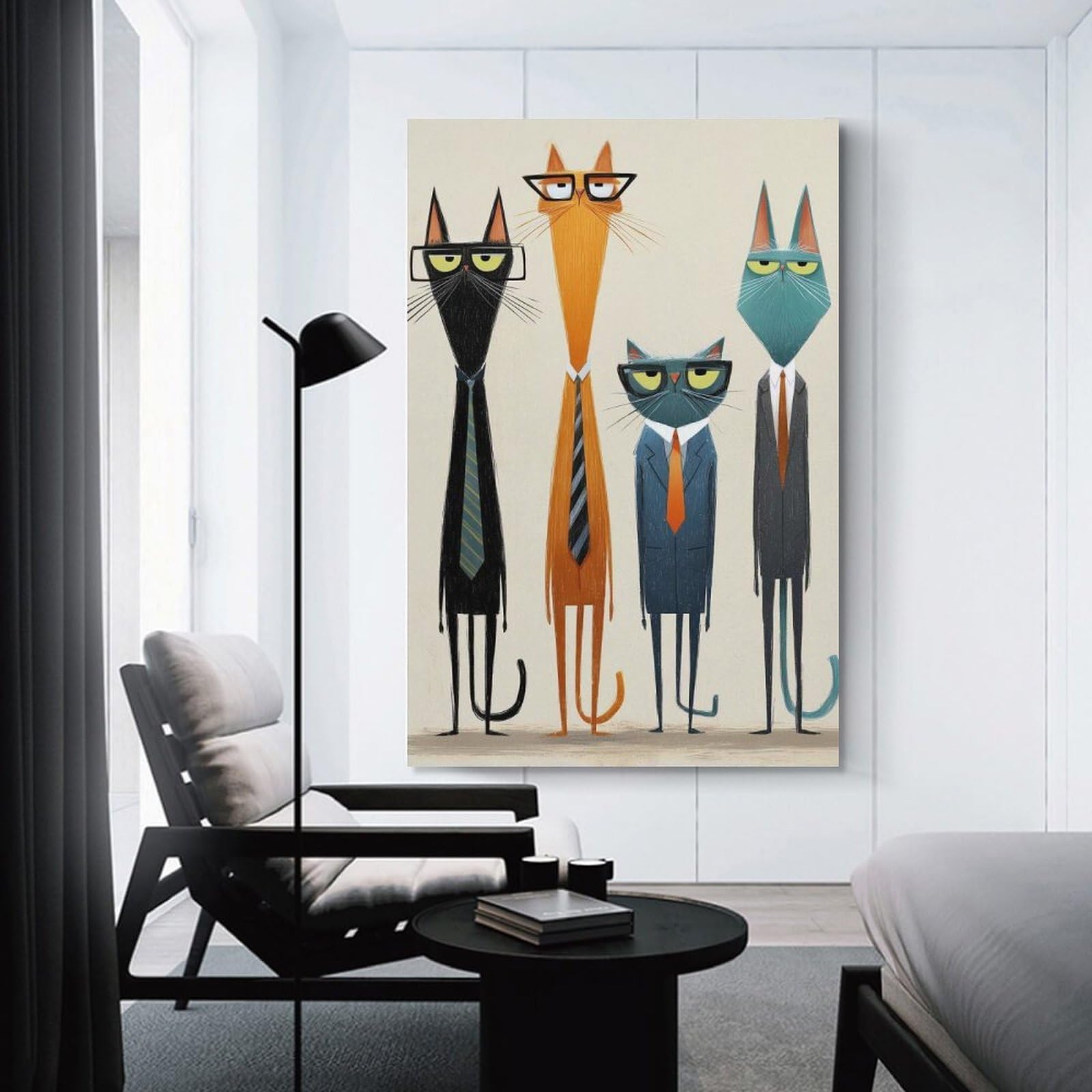Junmoney Cats in Suits Illustration Room Decor Wall Art, 16x24inch(40x60cm), for Hallway, Lounge Or Guest Room, Gift Idea for Housewarming And Birthdays