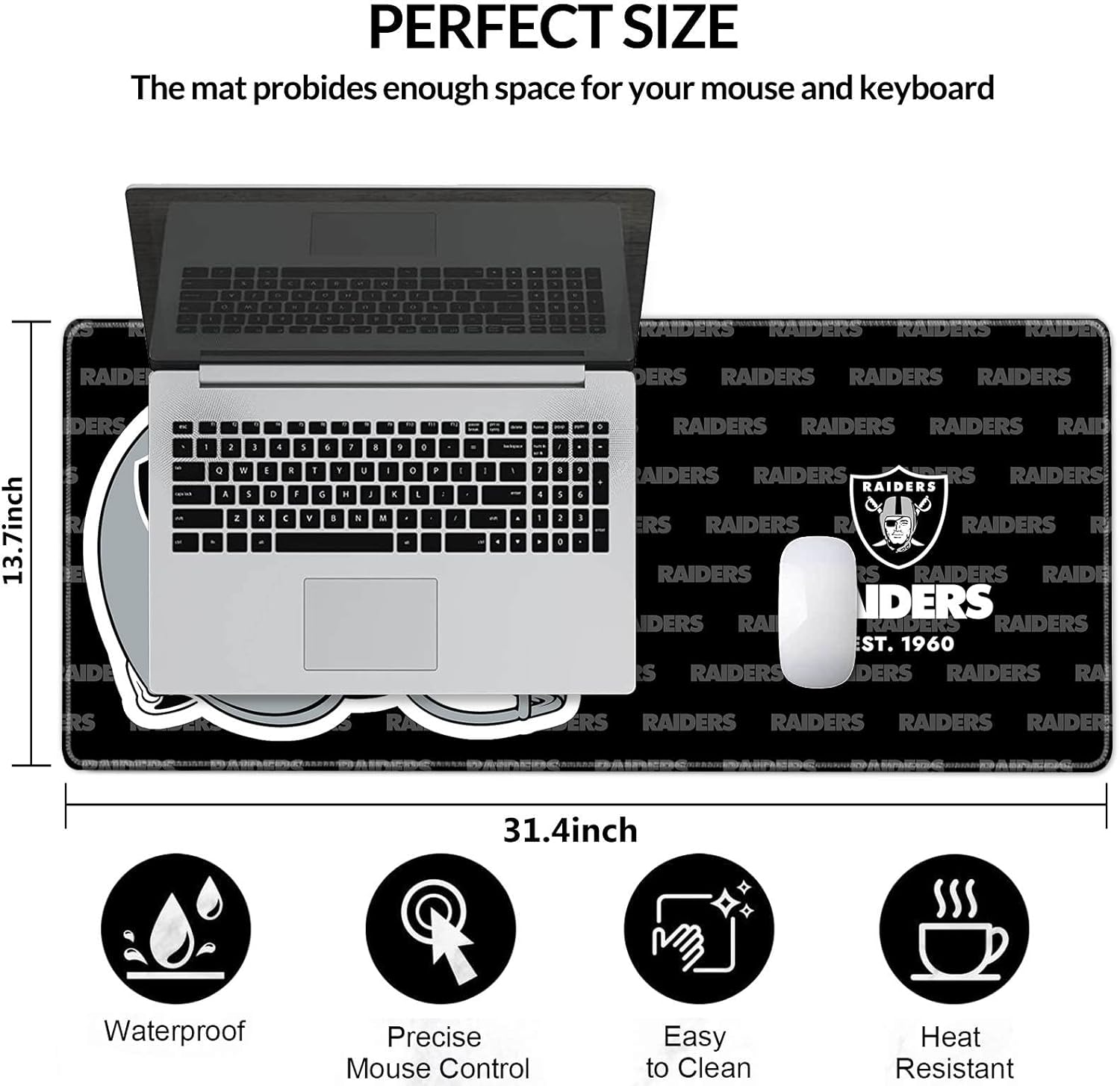 Stitched Edges Mouse Desk Pad,Large Gaming Mouse Pad for Laptop Computer Desktop Keyboard,Black Gray Design Mat for Football Sport Fans Mousepad - Image 3